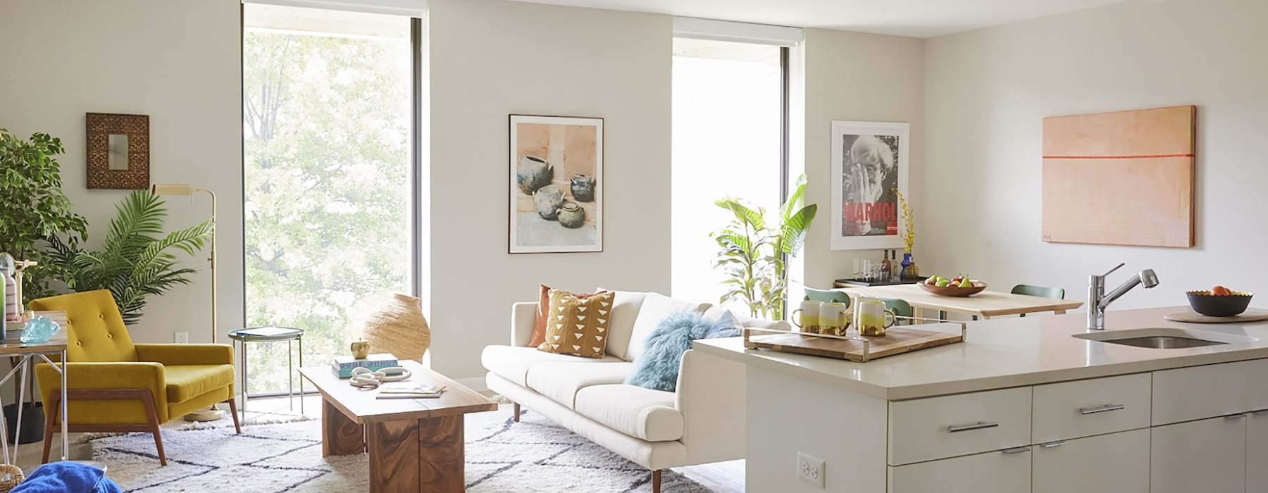 Open space living area with natural lighting