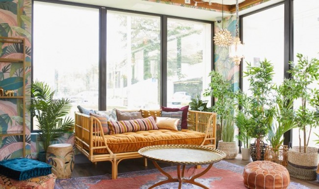 a living room with a large window